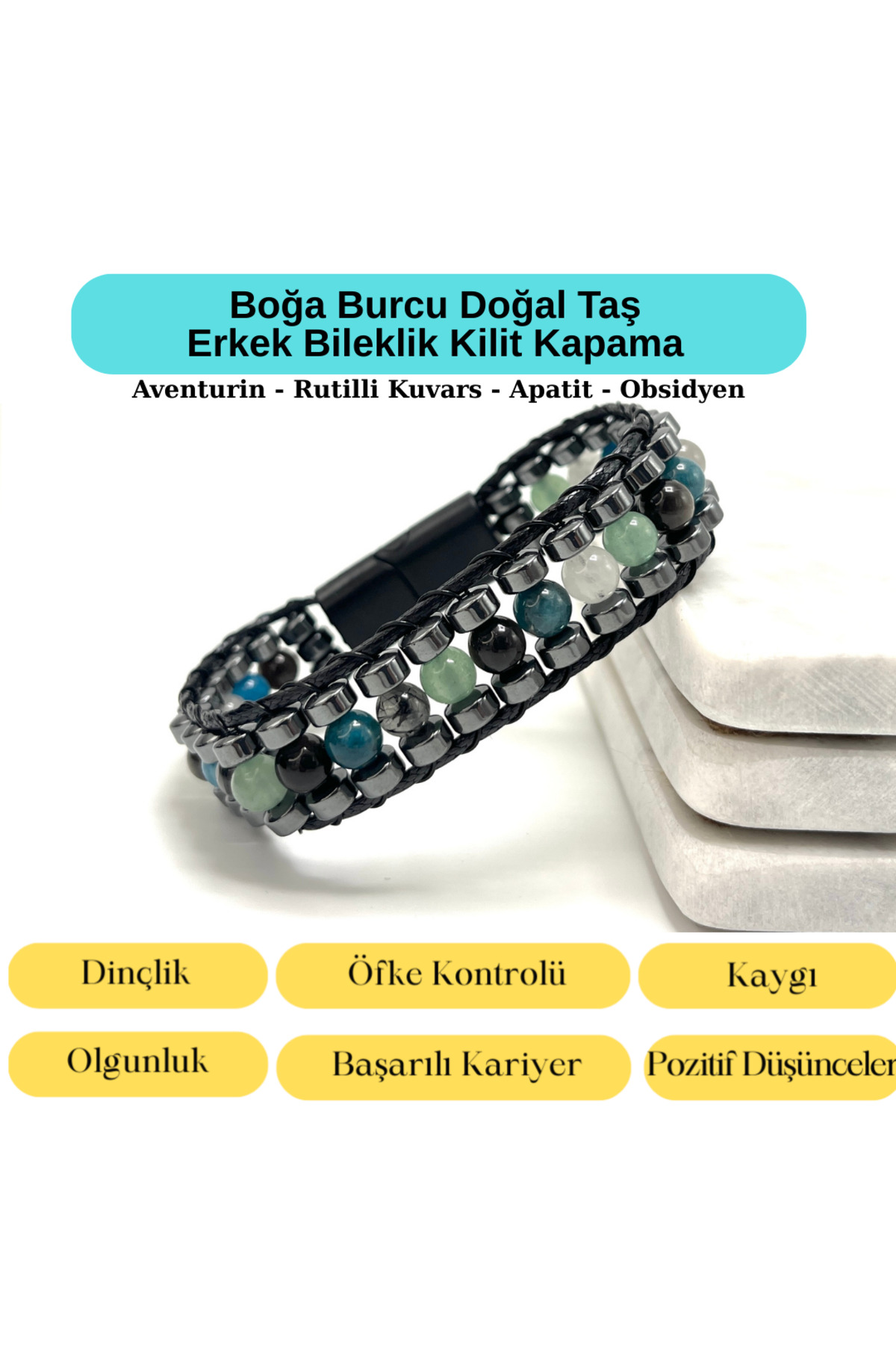 CERTIFIED Taurus Disc Model Natural Stone Men's Bracelet Magnet Lock