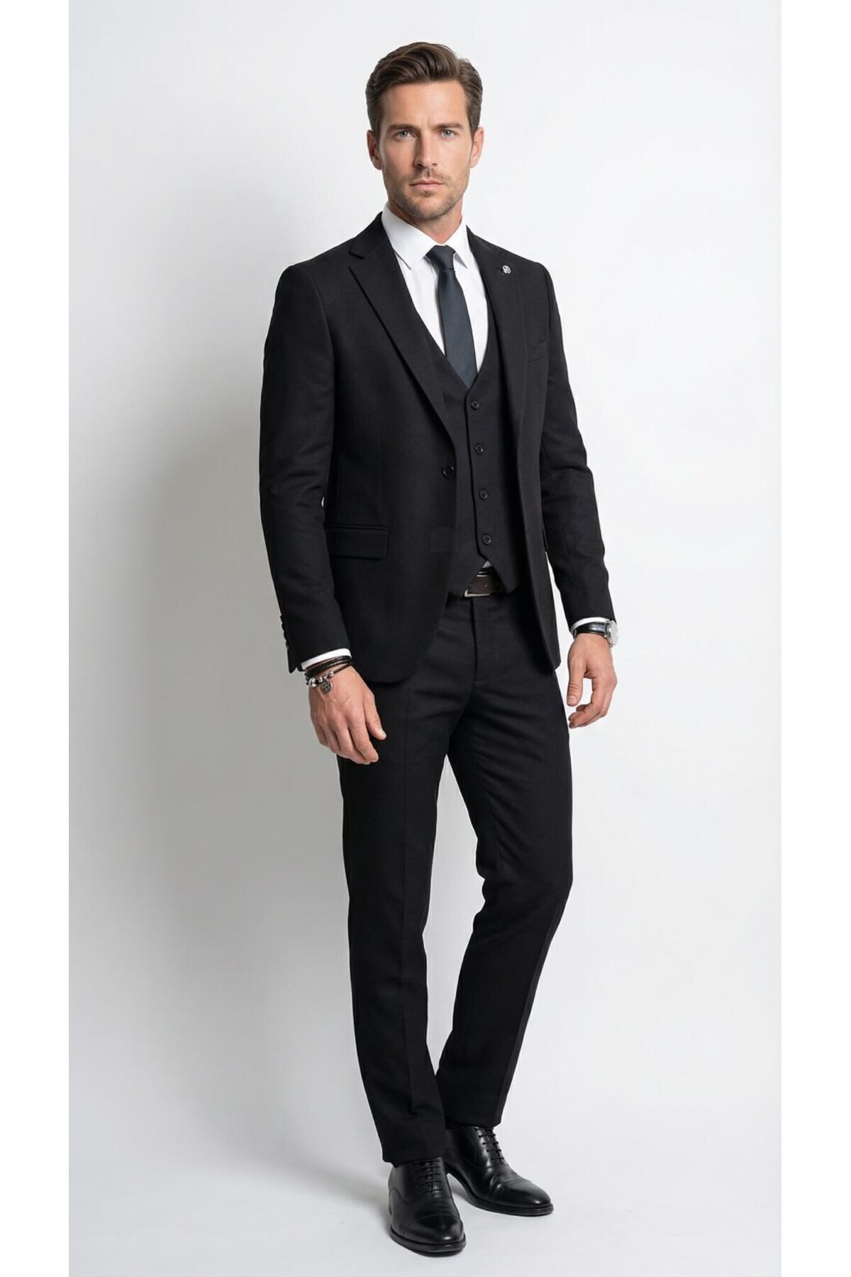 Plus Scorpion Men's Classic Slim Fit Textured Fabric Single-Button Double Slit Notched Lapel Suit 7 Drop