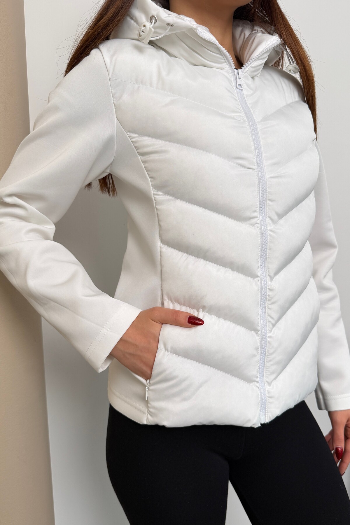 moda armanc  Kadın Kapüşonlu Şişme Mont Range Rover Mom Ceket - Görsel 6