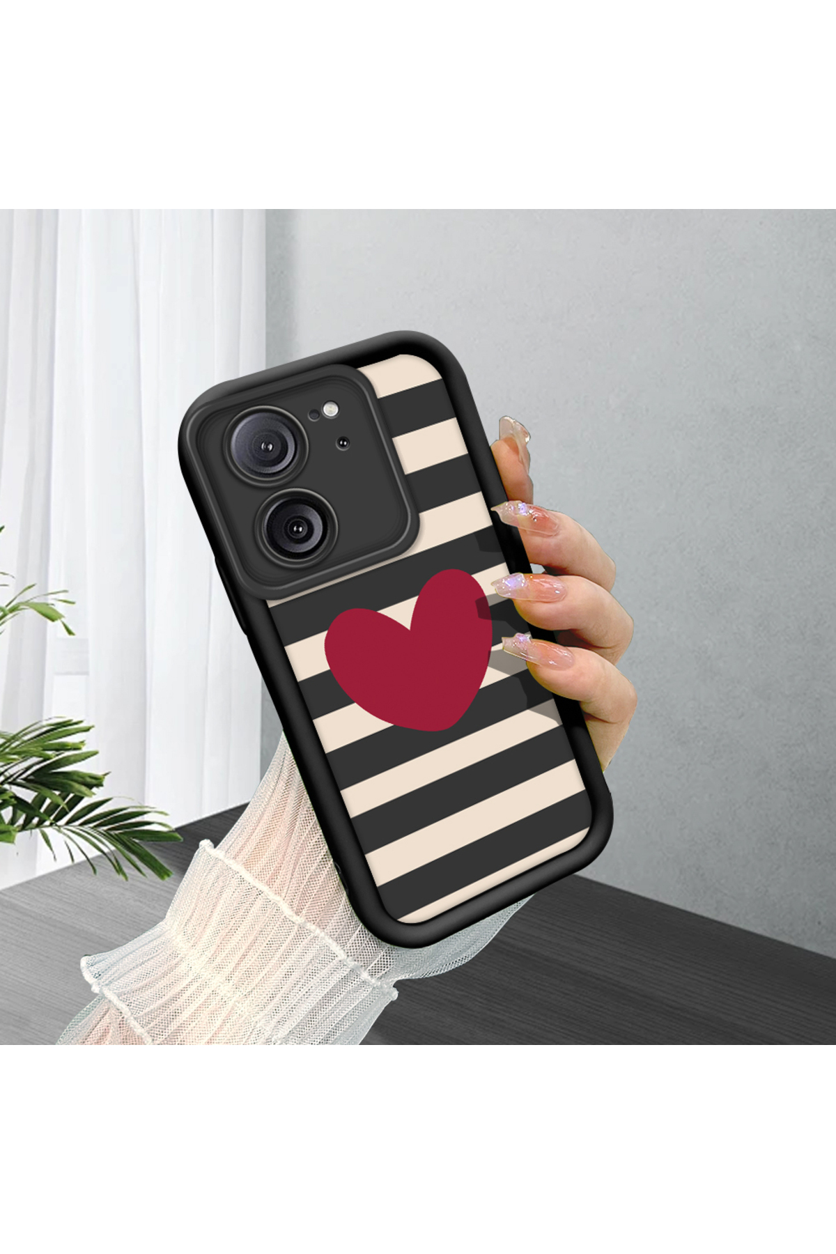 Xiaomi Mi 13T/Mi 13T Pro Compatible Black Silicone Heart Pattern Lens Protection Shock Absorbing Flexible Case