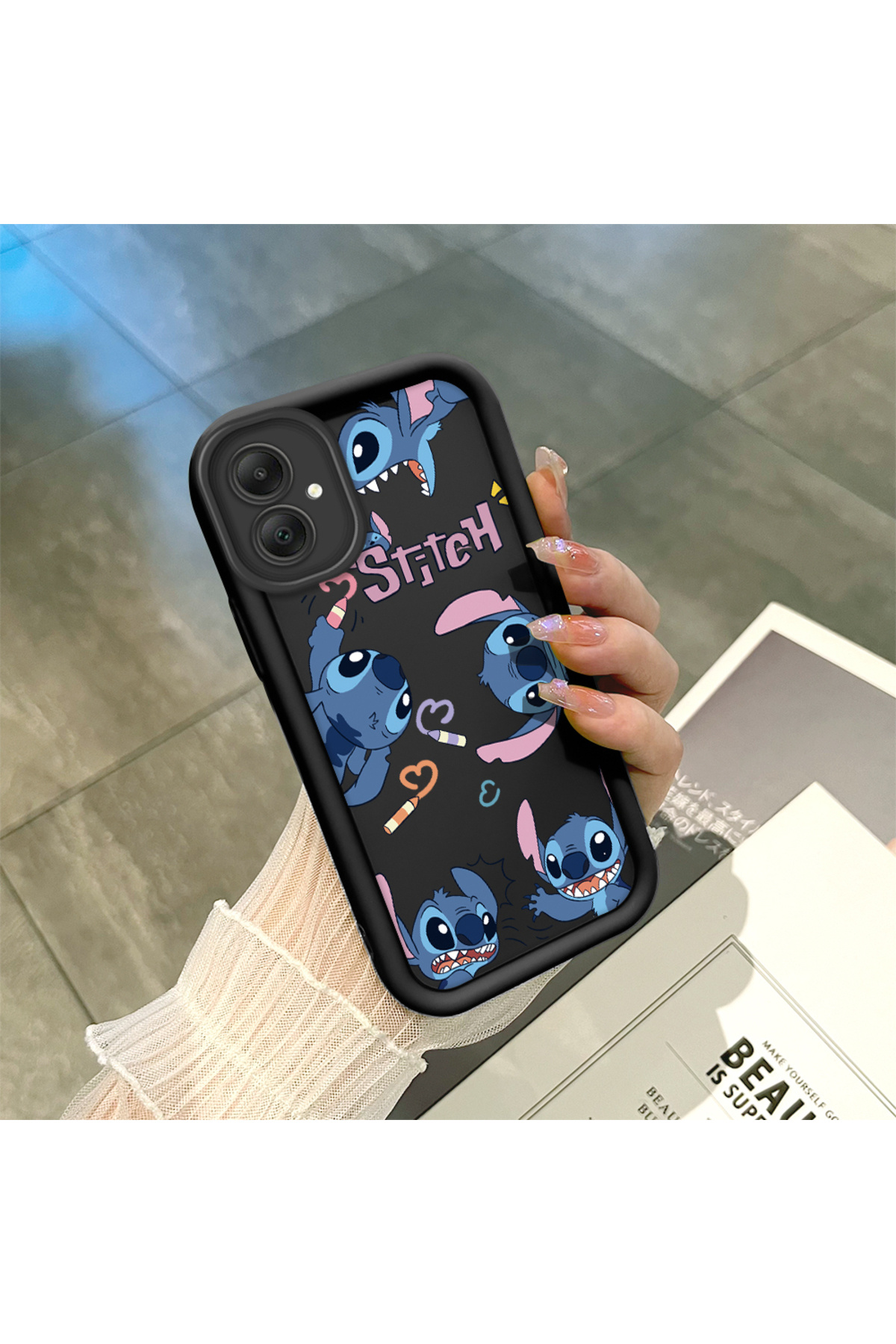 Black Silicone Stitch Patterned Lens Protection Shock Absorbing Flexible Case for Samsung Galaxy A05