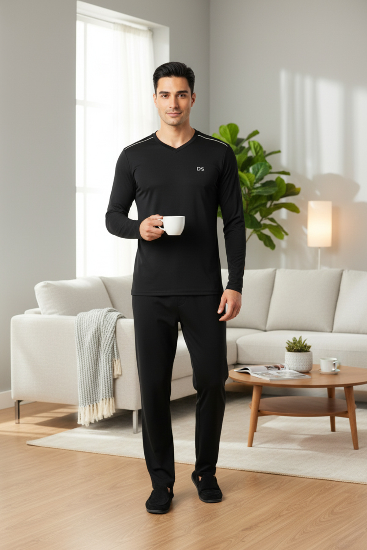 D'S Damat Ds Damat Maschio Pamuk V Yaka Pijama Takımı SİYAH görsel 6