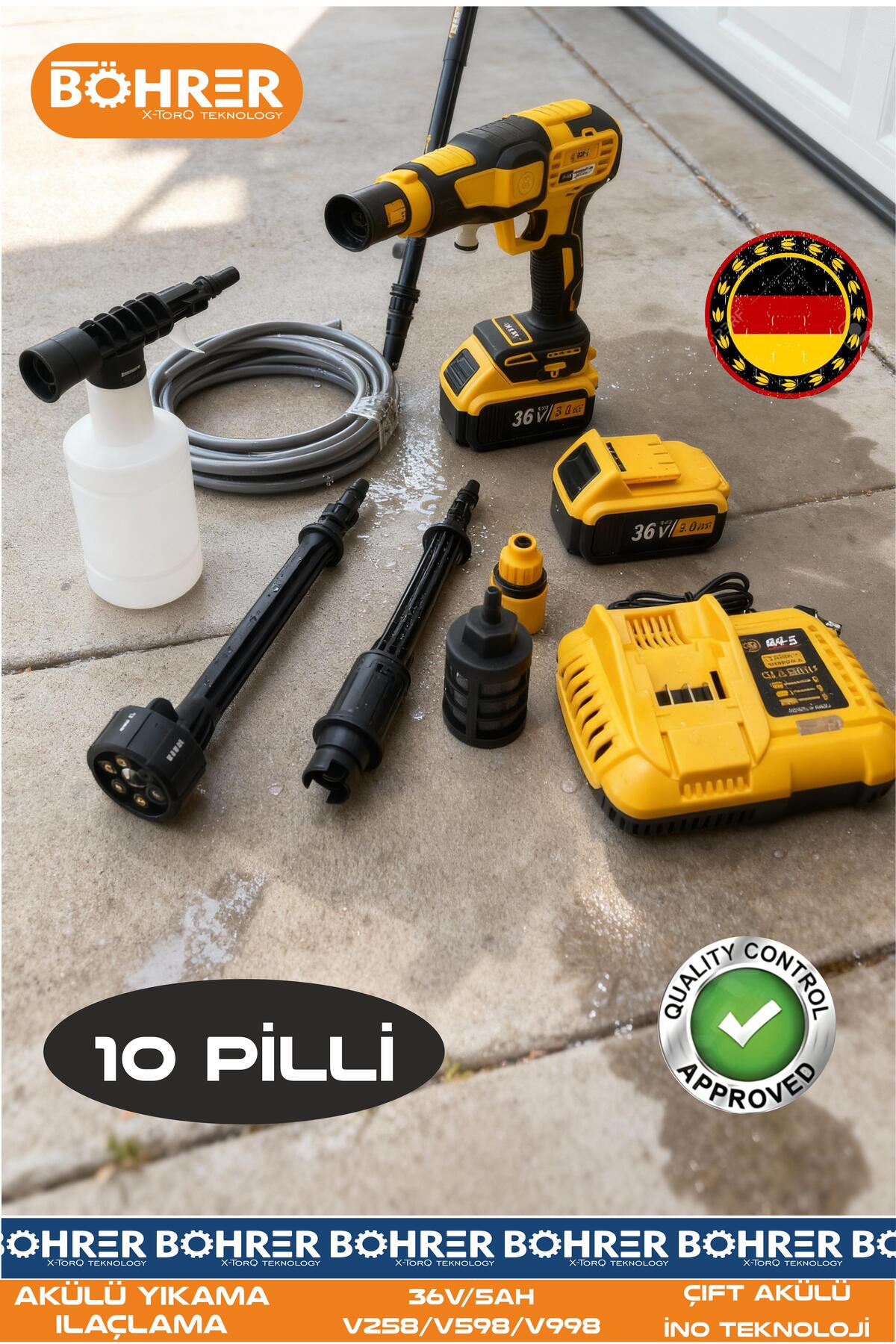 bon様 BÖHRER 36V 5AH PLASTİK TAŞIMA ÇANTALI AKÜLÜ OTO ARAÇ YIKAMA BAHÇE