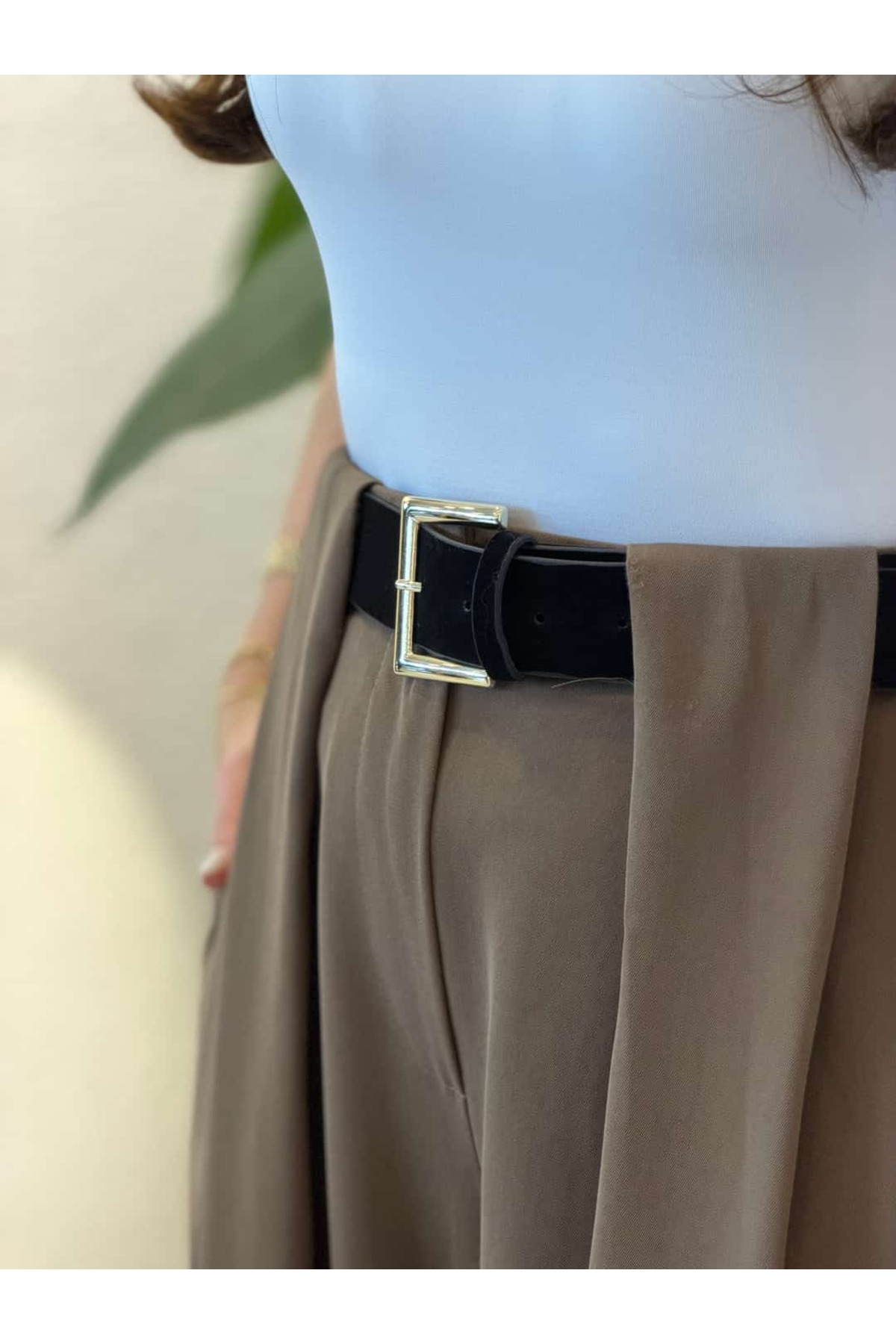 By Merve Darende  Kemerli Yüksek Bel Premium Palazzo Pantolon - Görsel 3