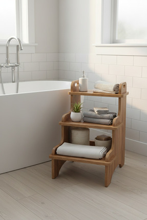 Wooden Factory 3 Basamaklı Ahşap Tabure Çocuk Banyo Wc Lavabo Merdiven Yüksel...