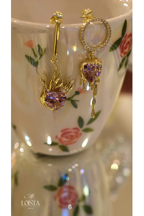 Mi Loista Jewelry Xuping Kalp Taş Detaylı Gold Sallantılı Küpe