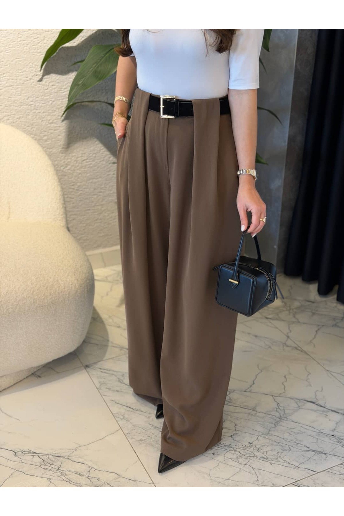 By Merve Darende  Kemerli Yüksek Bel Premium Palazzo Pantolon