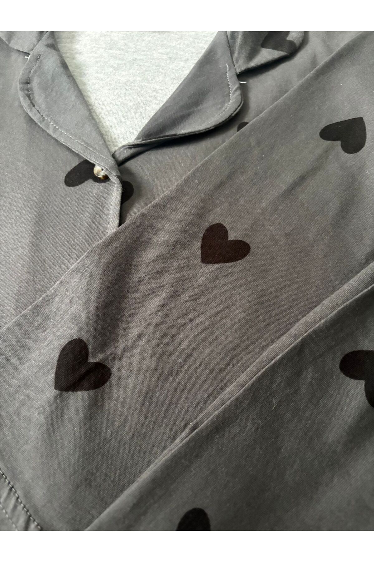 mışıl mışıl kids Kız Çocuk Gömlek Yaka Siyah Kalp Desenli İnce Pamuklu Pijama Takımı fotoğrafı 2 (önizleme)