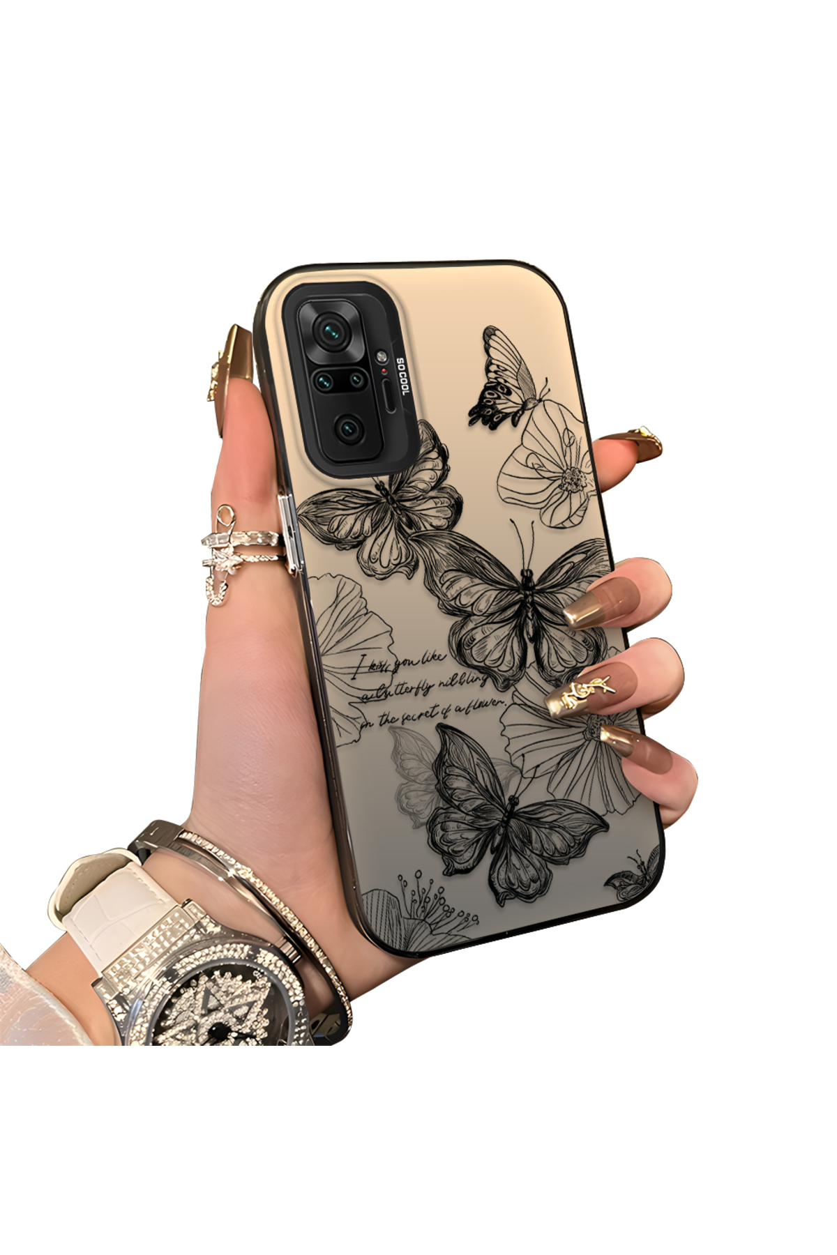 Xiaomi Redmi Note 10 Pro Compatible Colorful Silver Matte Glossy Surface Impact Protection Case Butterfly Pattern