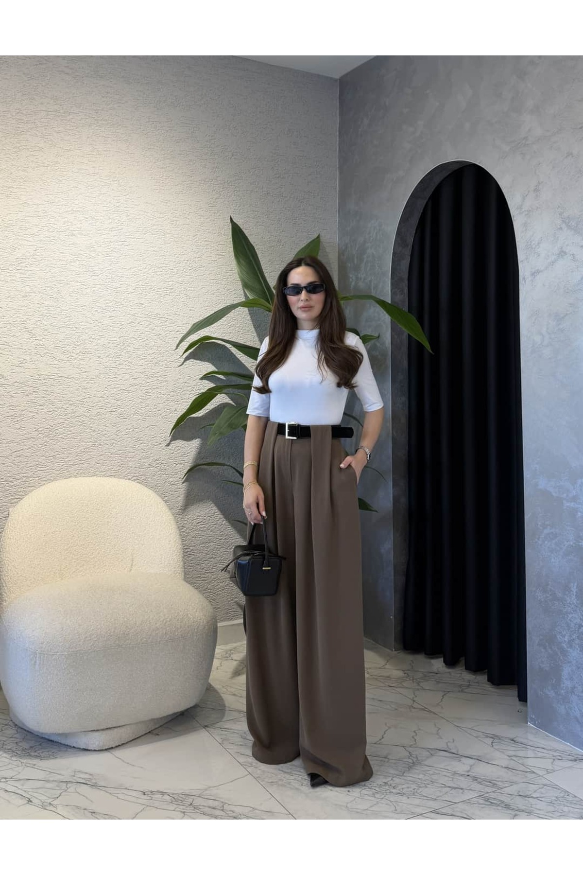 By Merve Darende  Kemerli Yüksek Bel Premium Palazzo Pantolon - Görsel 2