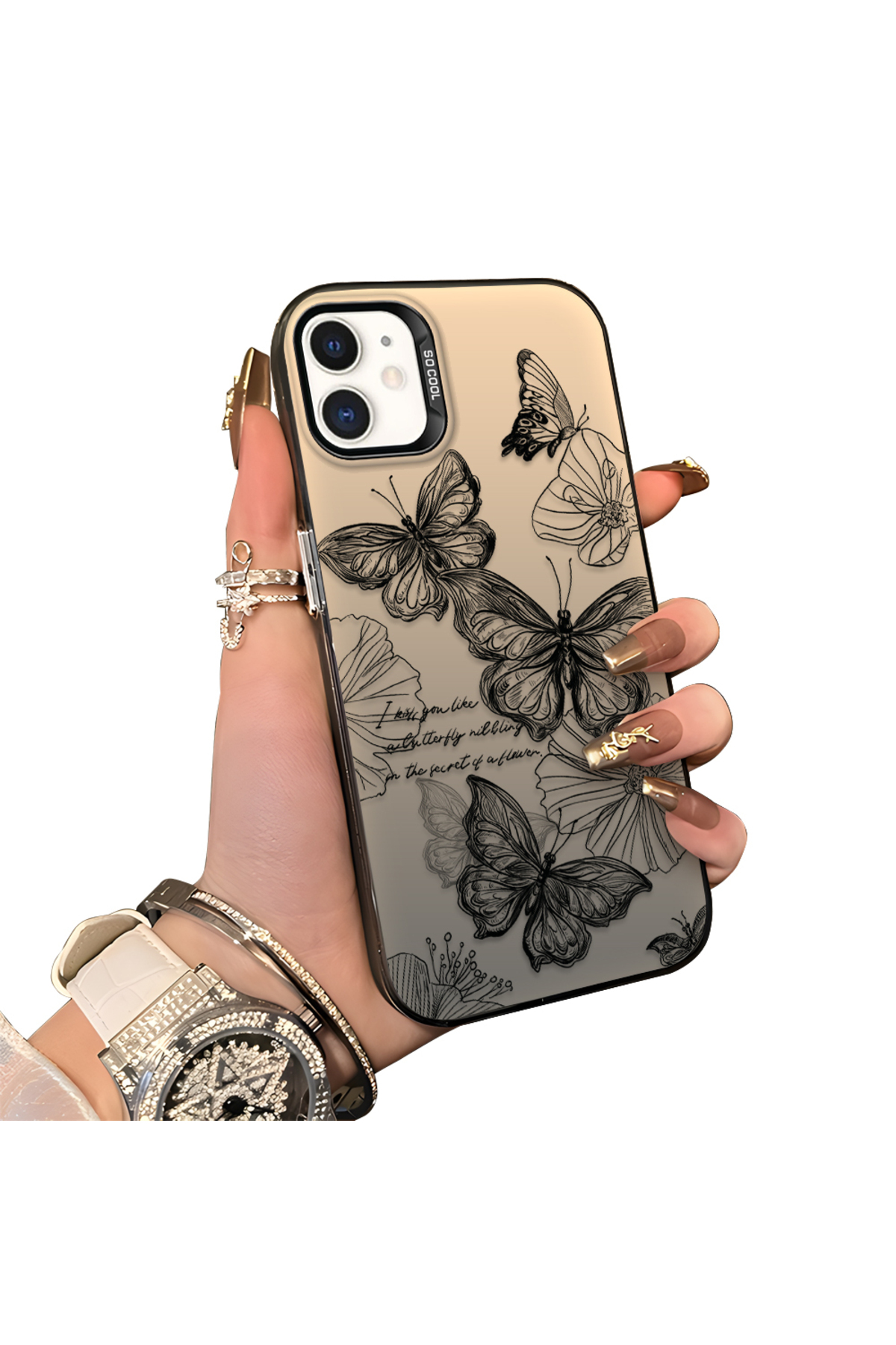 iPhone 11 Compatible Colorful Silver Matte Glossy Surface Impact Protection Case Butterfly Pattern