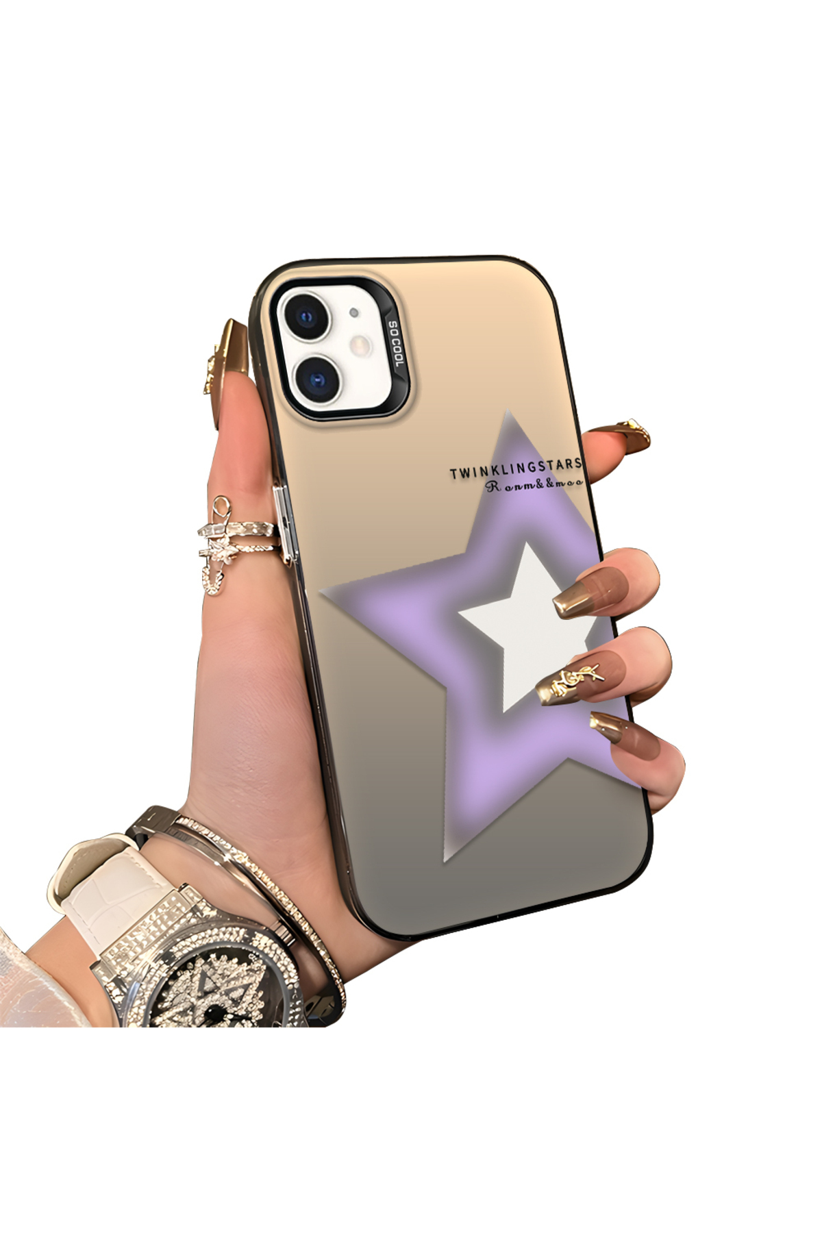 iPhone 11 Compatible Star Patterned Matte Glossy Surface Impact Protection Colorful Silver Case
