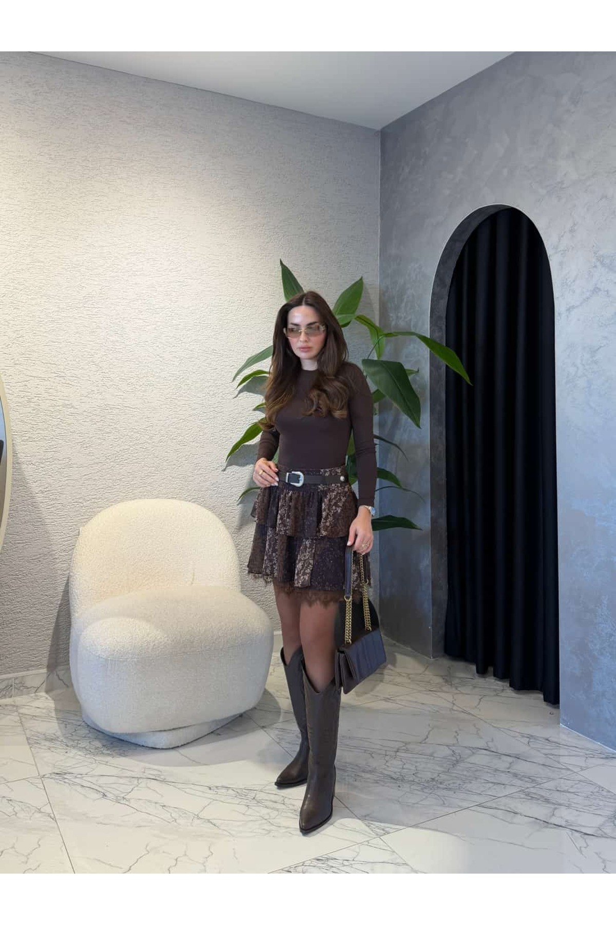 By Merve Darende  Desenli Dantel Detay Kemerli Bohem Etek - Görsel 2