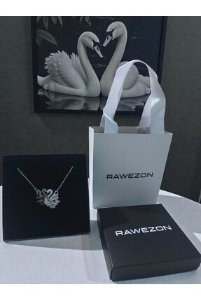 RAWEZON Kutulu ve Çantalı Siyah Beyaz Taşlı Çelik Çift Kuğu Kolye -Sevgiliye ...