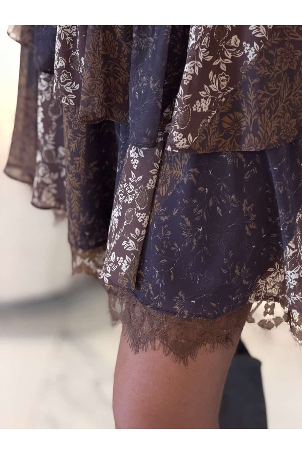 By Merve Darende  Desenli Dantel Detay Kemerli Bohem Etek - Görsel 5