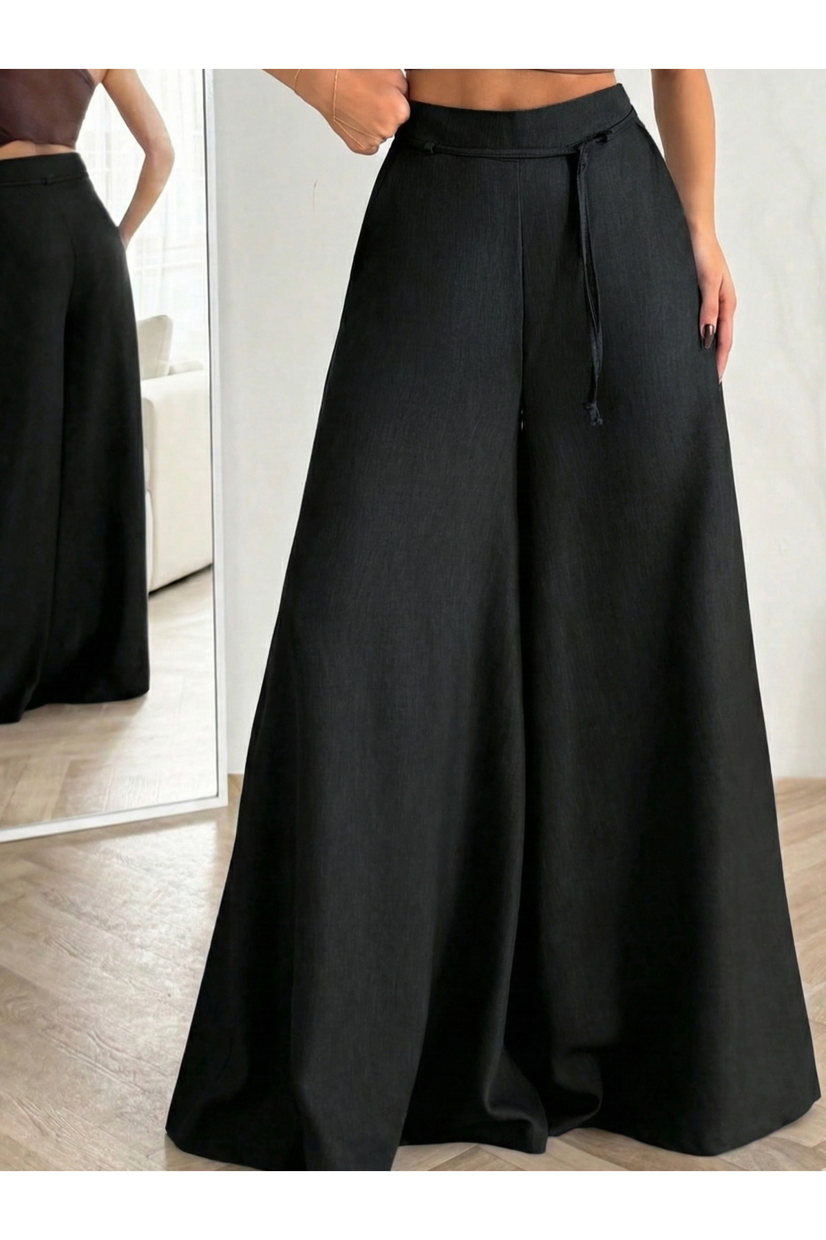 ZEYNEP RANA KADIN KETEN DÖKÜMLÜ SALAŞ KESİM WIDE LEG PALAZZO PANTOLON görsel 7