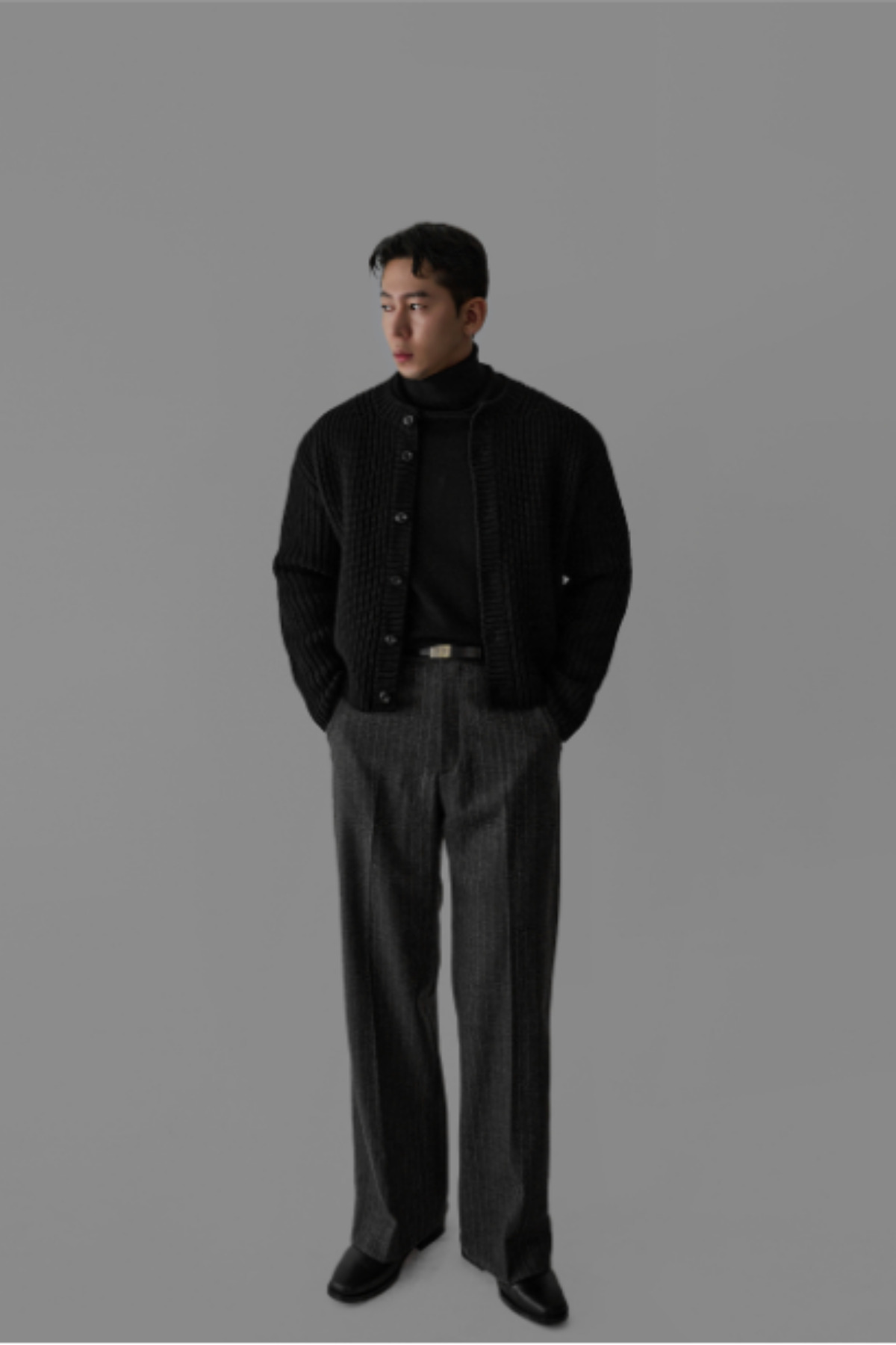 Tarz Cool Siyah Erkek Slim Fit Pamuklu Yuvarlak Yaka Düğmeli Hırka görsel 7