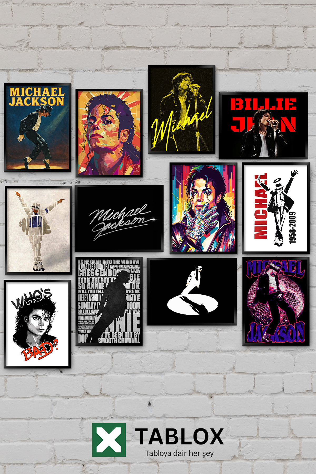 TABLOX 12 Parça Michael Jackson Pop Şarkıcı Şarkıları Dekoratif