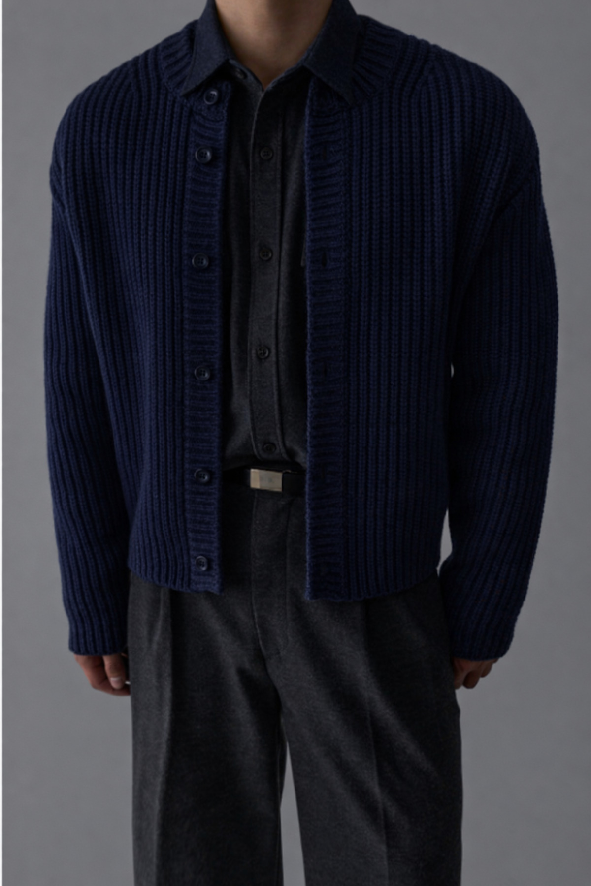 Tarz Cool Lacivert Erkek Slim Fit Pamuklu Yuvarlak Yaka Düğmeli Hırka