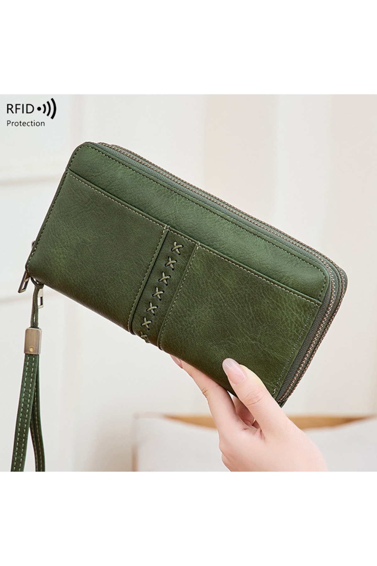 Women's Handbag Leather Look Portfolio Bag with Wrist Strap Bohemian Style Embroidery