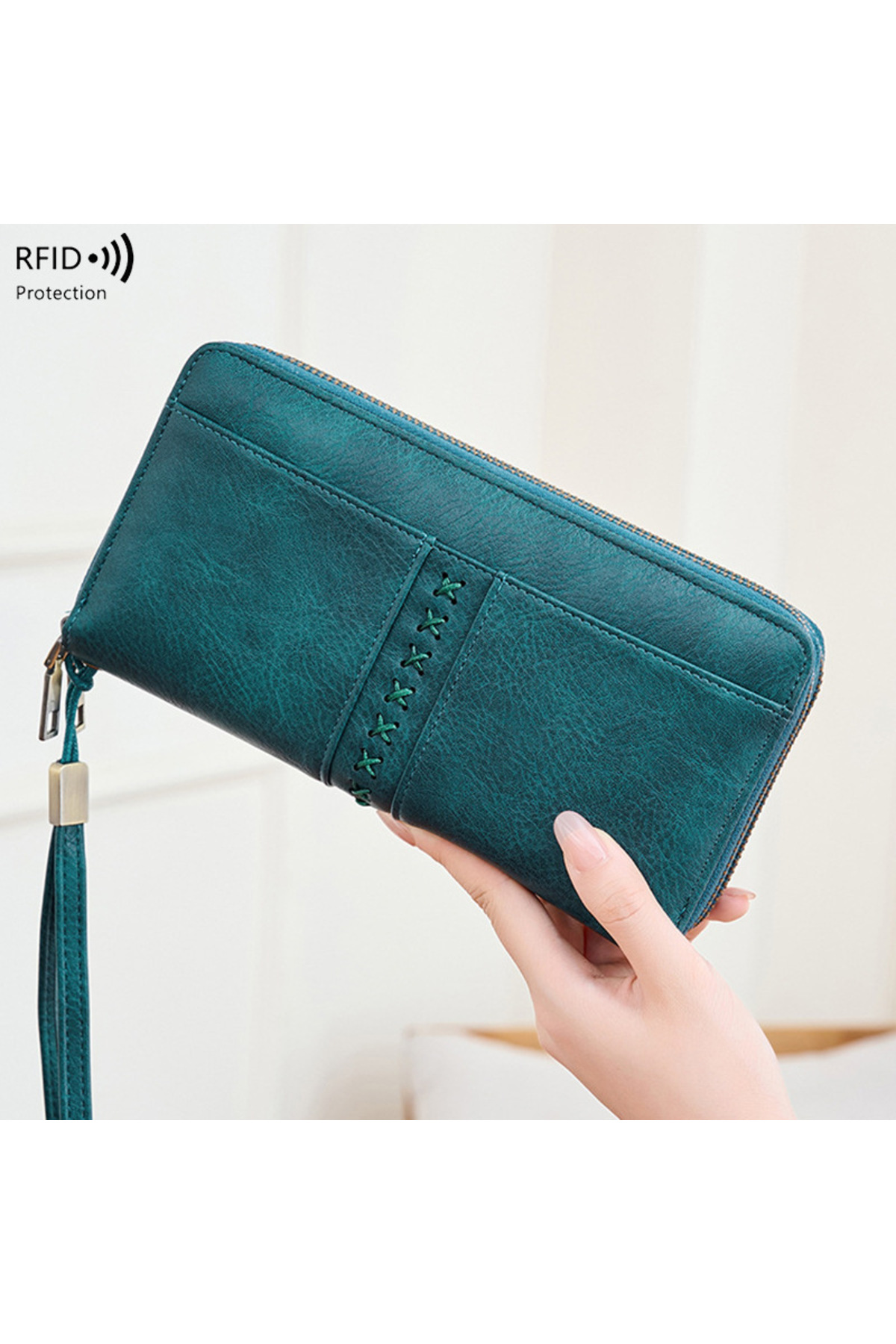 Women's Handbag Leather Look Portfolio Bag with Wrist Strap Bohemian Style Embroidery