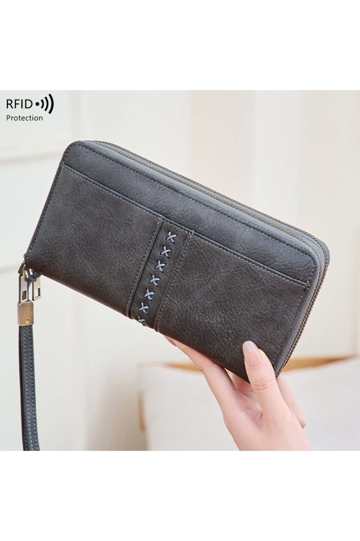 Women's Handbag Leather Look Portfolio Bag with Wrist Strap Bohemian Style Embroidery