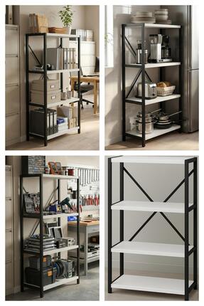 Agila Metal Gövdeli Kitaplık, Çok Amaçlı 4 Katlı Mutfak & Banyo Rafı - Beyaz