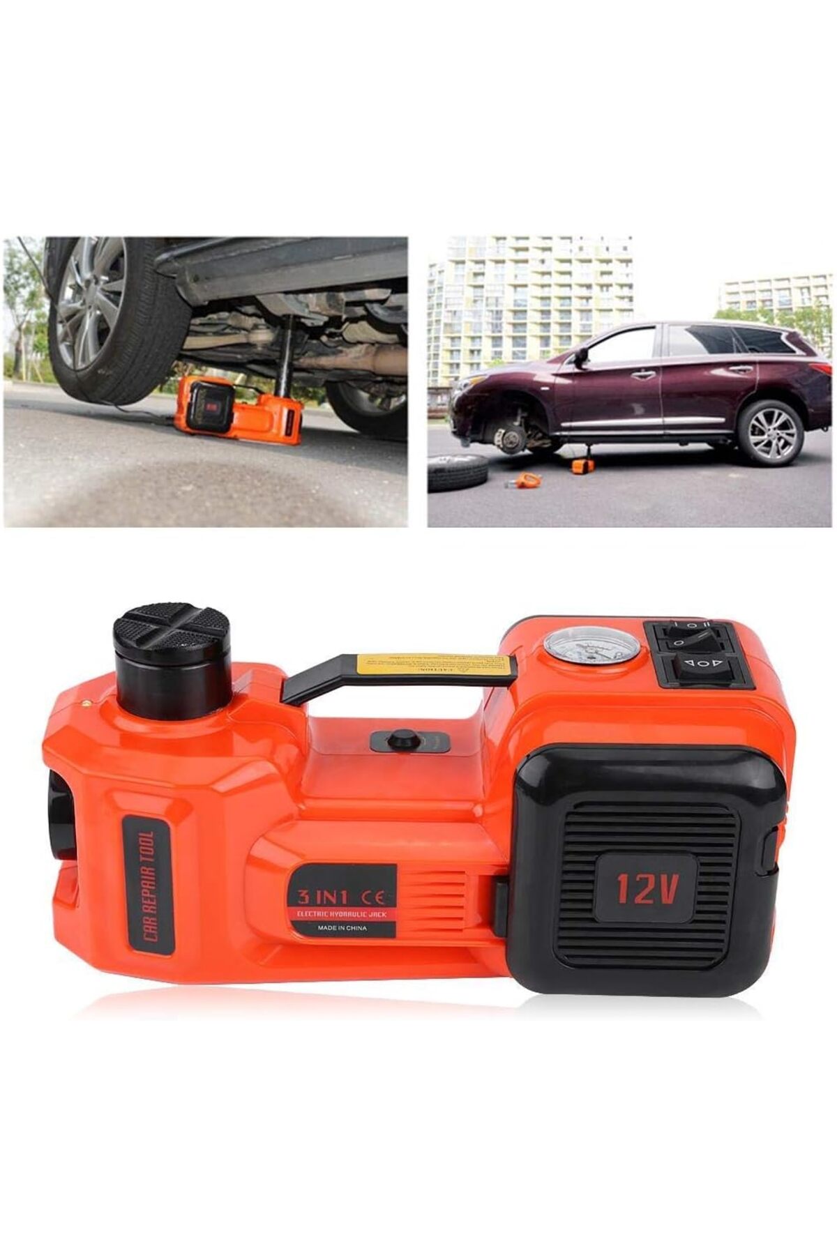 رافعة سيارة هيدروليك كهربائية 5 طن 4 في 1 – منفاخ ومفتاح كفرات 12 فولت 🚗