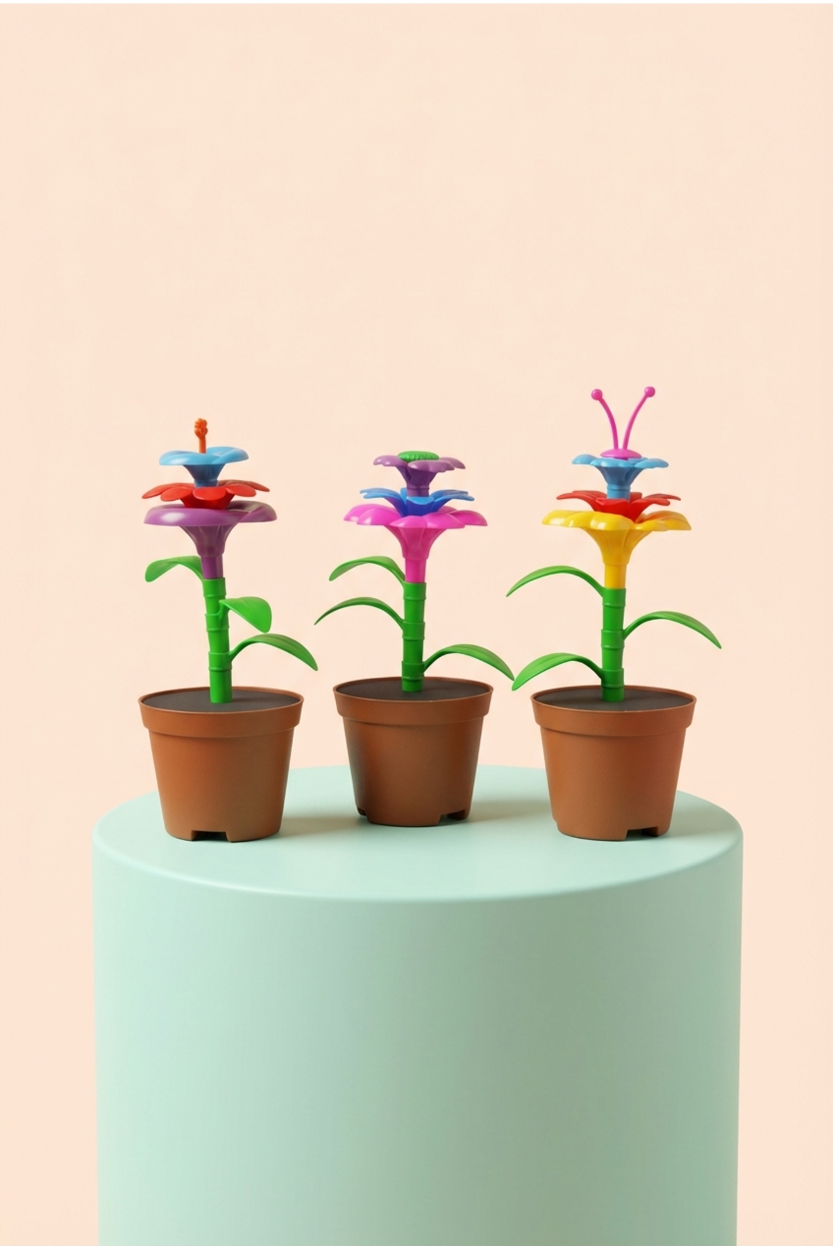 BubbyPlay 27 Parça Çiçek Bahçesi Yapım Seti Montessori Saksılı Blok Eğitici Oyuncak Tak Çıkar Zeka Oyunu fotoğrafı 3 (önizleme)