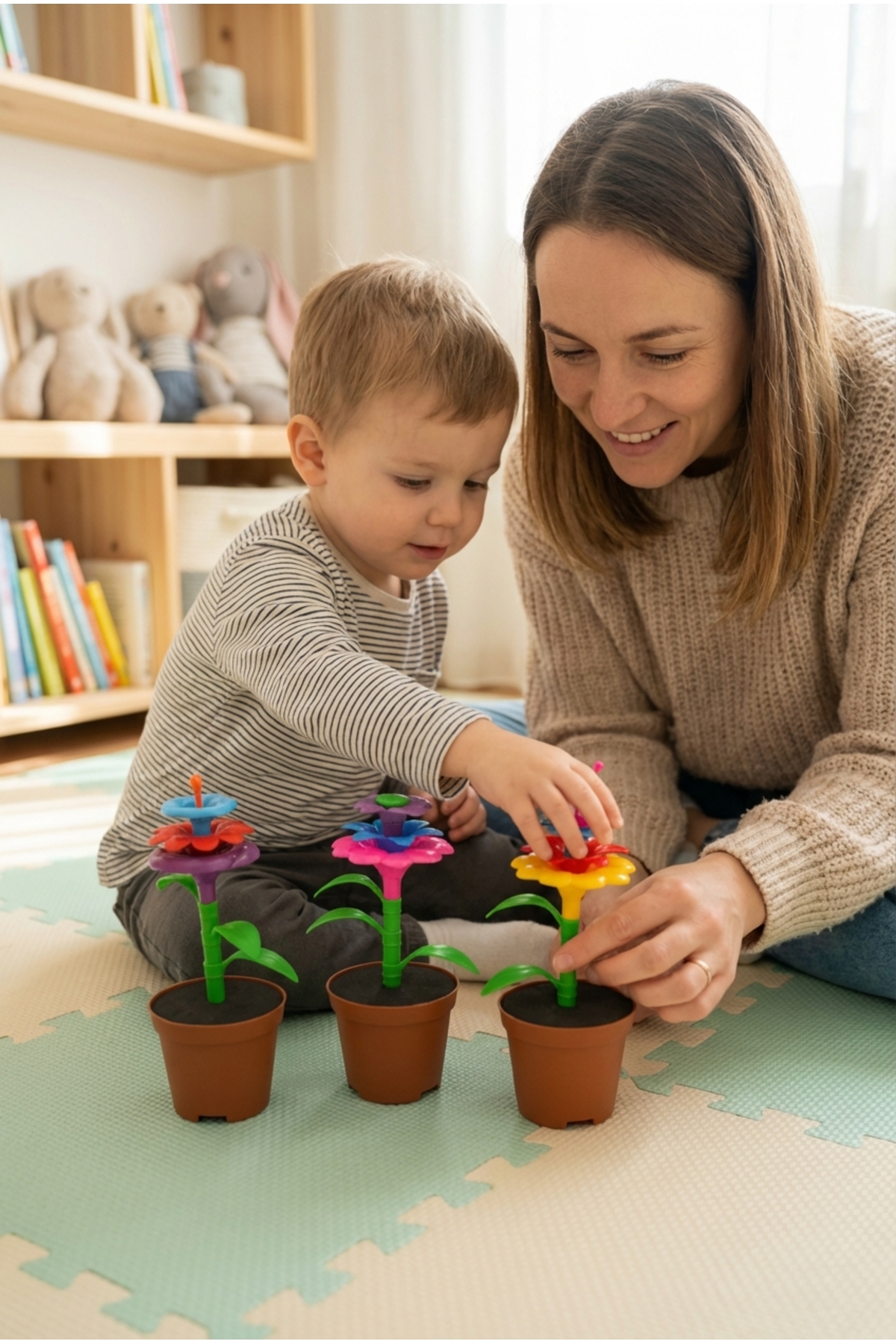 BubbyPlay 27 Parça Çiçek Bahçesi Yapım Seti Montessori Saksılı Blok Eğitici Oyuncak Tak Çıkar Zeka Oyunu fotoğrafı 4 (önizleme)