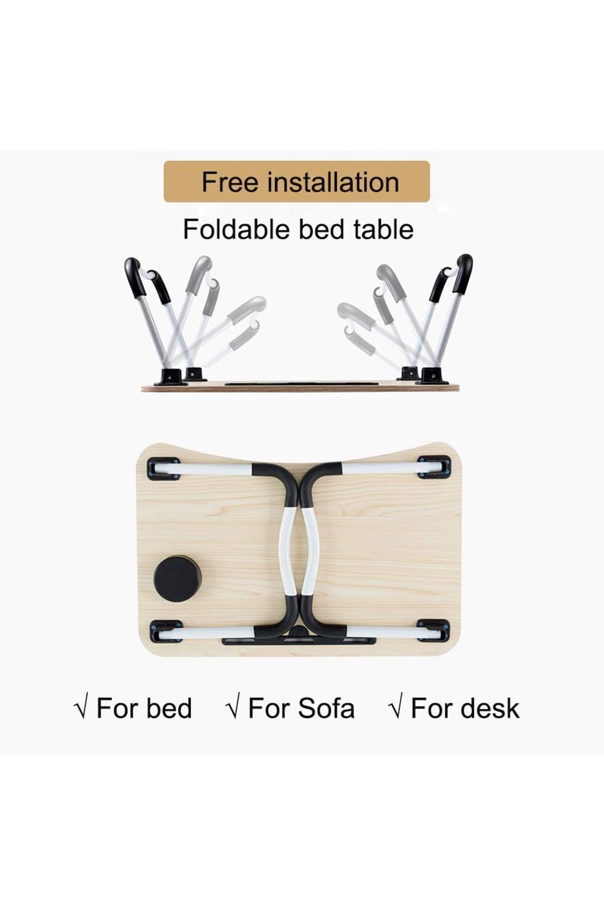 طاولة لابتوب للسرير محمولة قابلة للطي مع حامل أكواب للعمل وتناول الطعام والكتابة، لون بيج