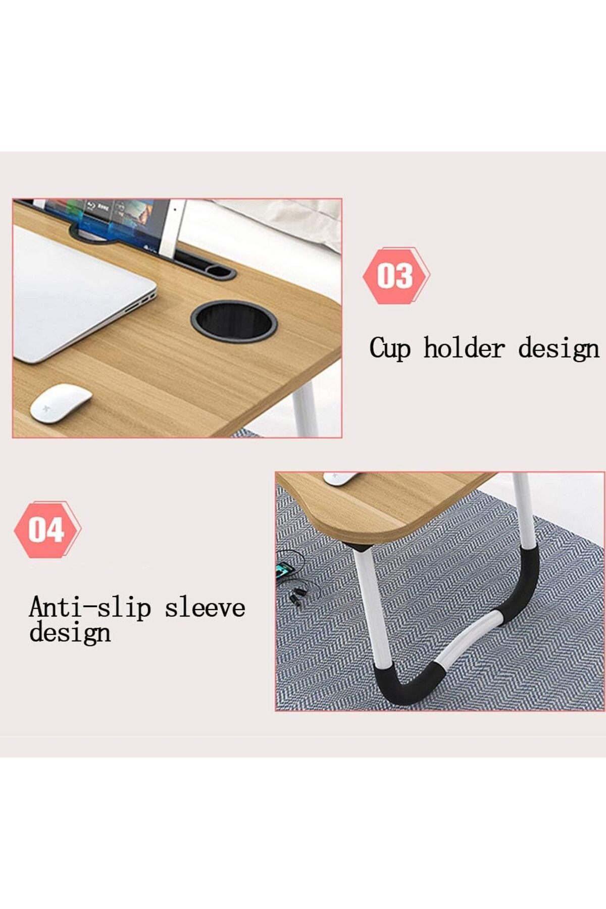 طاولة لابتوب للسرير محمولة قابلة للطي مع حامل أكواب للعمل وتناول الطعام والكتابة، لون بيج