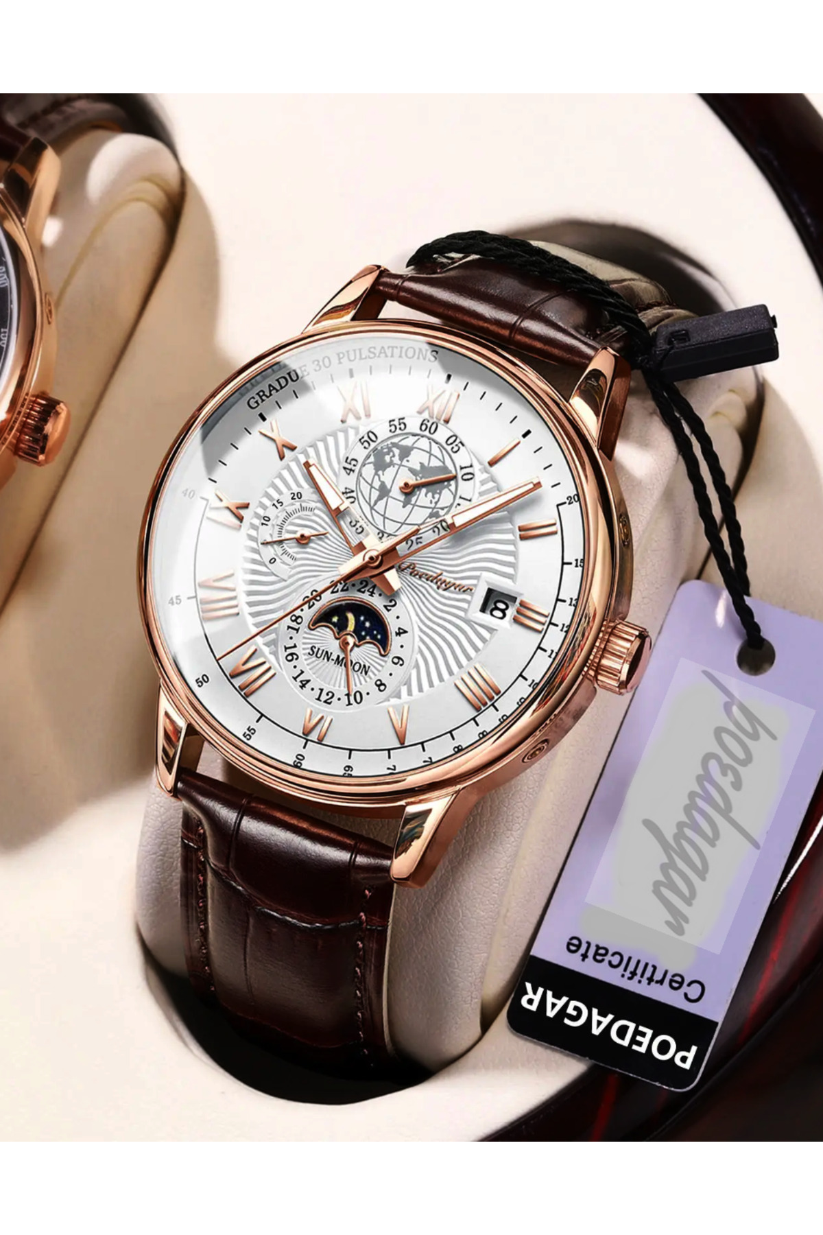 Poedagar Design  Deri Kordon Lüks Şık Tasarım Klasik Erkek Kol Saati