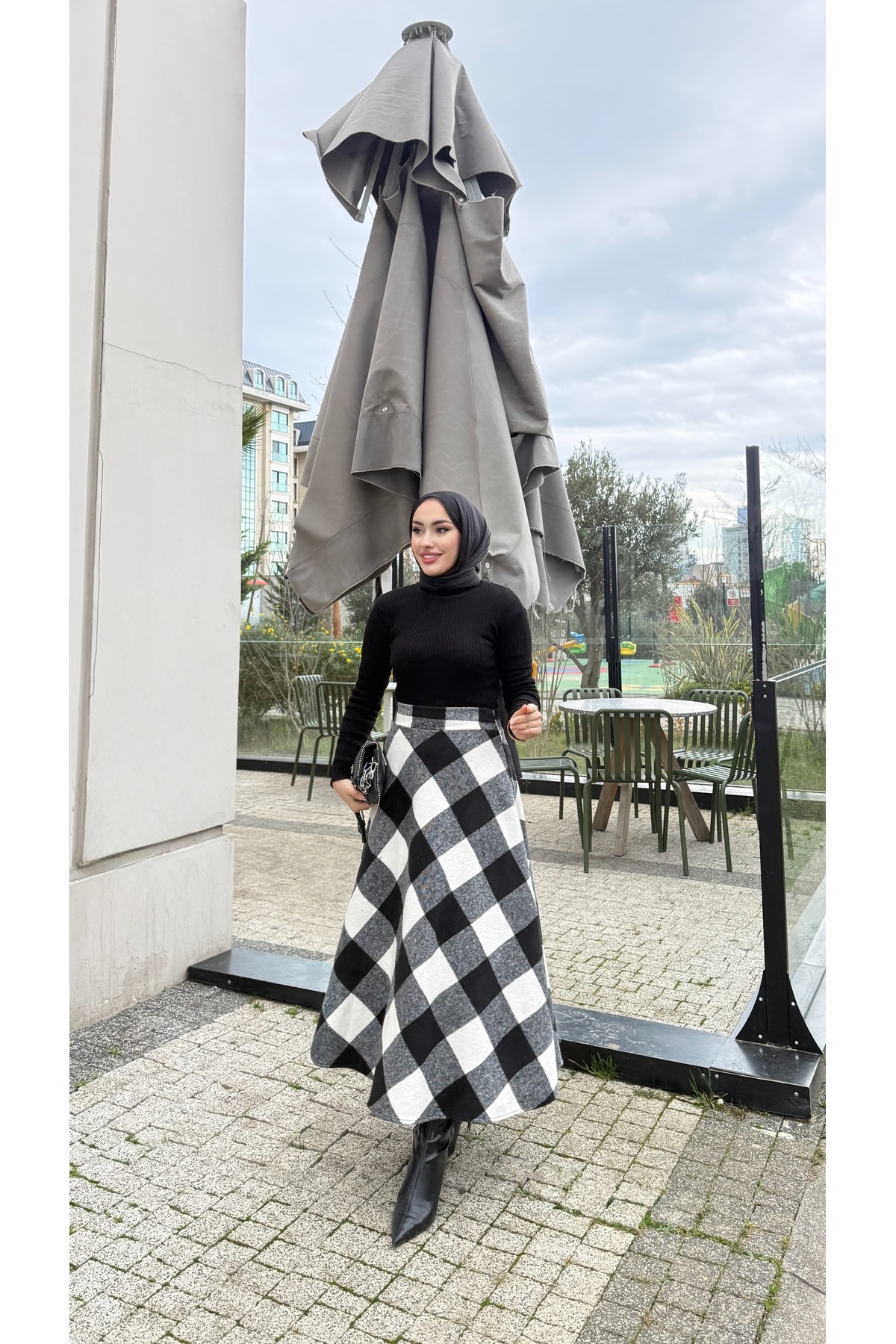 moda zeynaa  Ekose Desenli Etek - Görsel 2