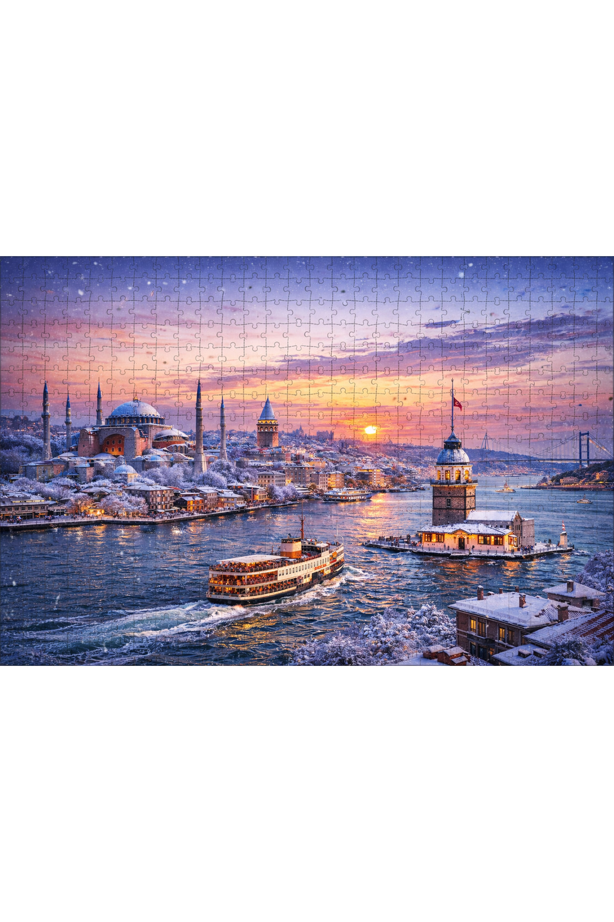 EXİN Ahşap İstanbul Kış Manzarası 500 Parça Puzzle | Kız Kulesi