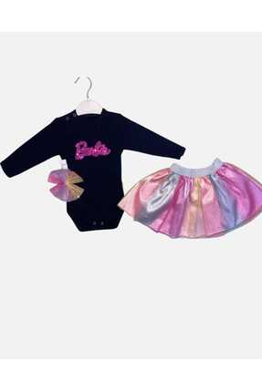 Arı Baby Barbie Baskılı Kız Bebek Tütü Etek Takımı – Uzun Kollu Body & Renkli...