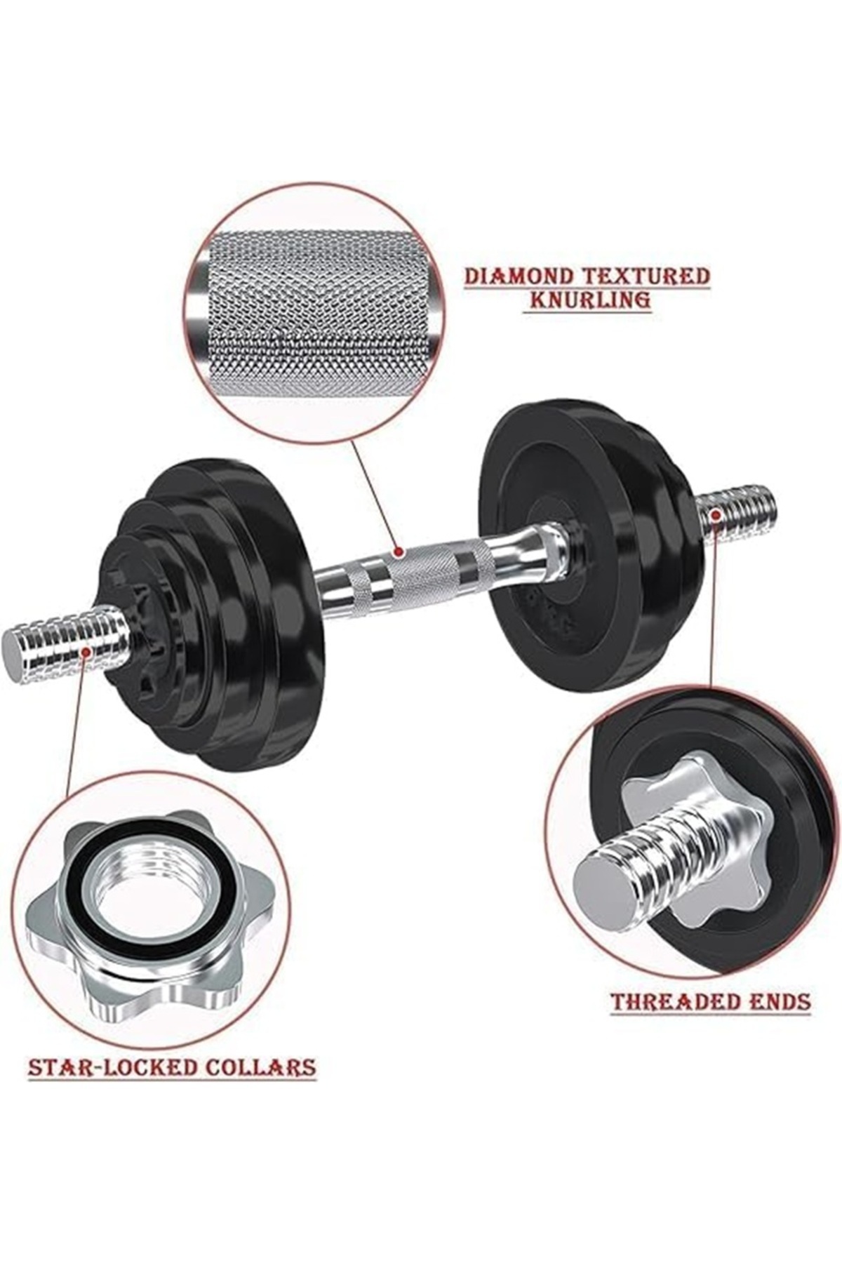 أثقال حديد 50 كيلو قابلة للتعديل – طقم دمبل وبار للتمارين المنزلية والجيم
