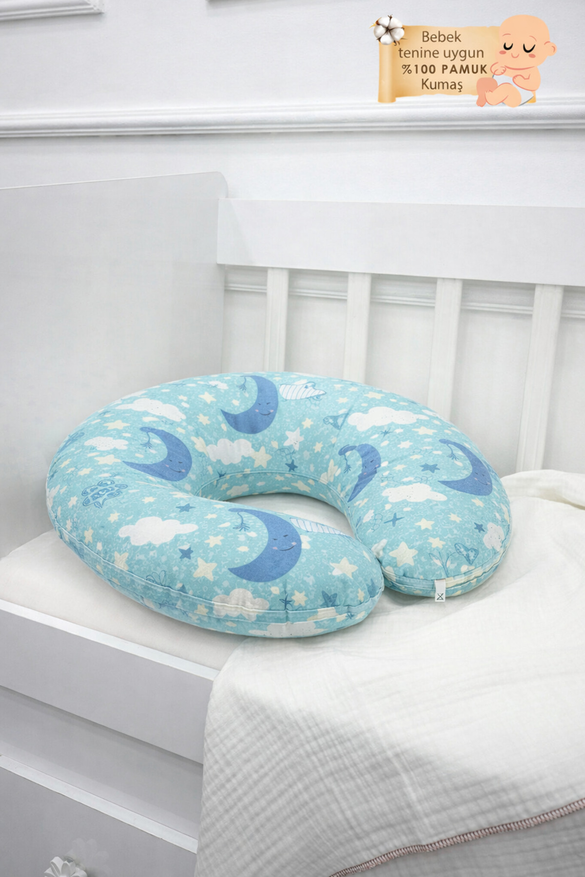 ENS PLASTİK Çift Taraflı Emzirme Yastığı /bebek Destek Minderi, Hamile Yastığı, Pamuklu Kumaş, Stars, Antrasit fotoğrafı 4 (önizleme)