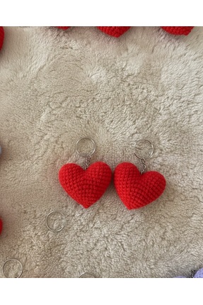 Velora Pinza El Örgüsü 2 Adet Kırmızı Kalp Anahtarlık