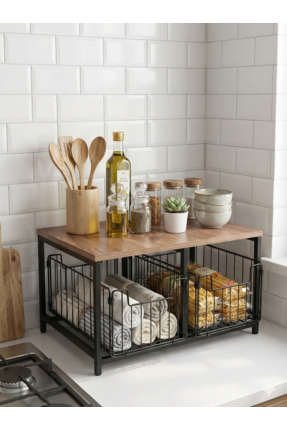 Hagen Çok Amaçlı Mutfak Rafı Ahşap Tezgah Üstü Mutfak Rafı Premium Plus Mutfa...