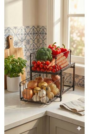 Hagen 2 Katlı Meyve Sebze Mutfak Rafı Çok Amaçlı Mutfak Rafı Tezgah Üstü Mutf...