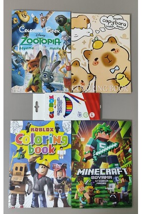ada çanta kırtasiye 4 adet stickerli boyama kitabı ve 12 li kuru boya kalemi ...