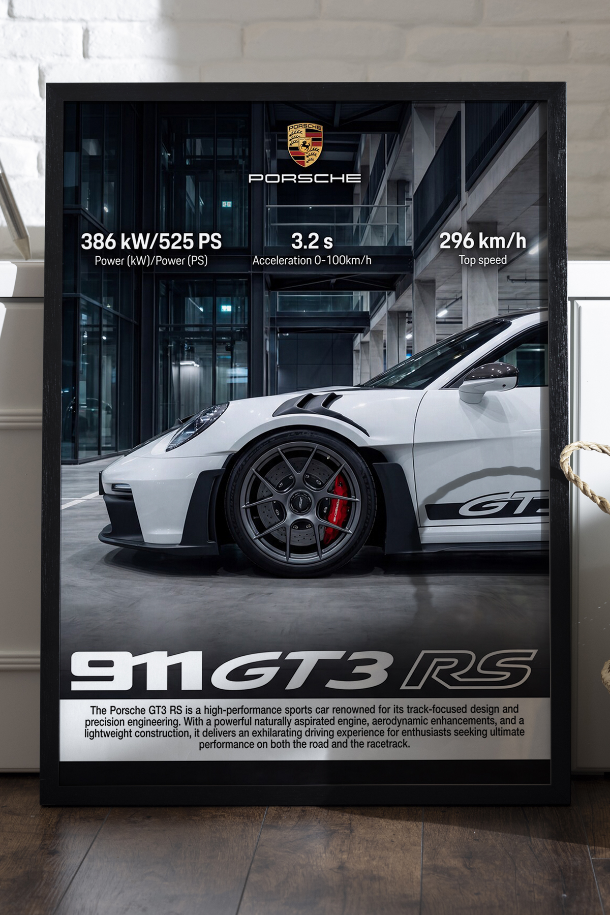 Duvarda Porsche 911 GT3 Siyah Ahşap Çerçeveli Poster, Dekoratif Duvarda Porsche 911 GT3 Siyah Ahşap Çerçeveli Poster, Dekoratif