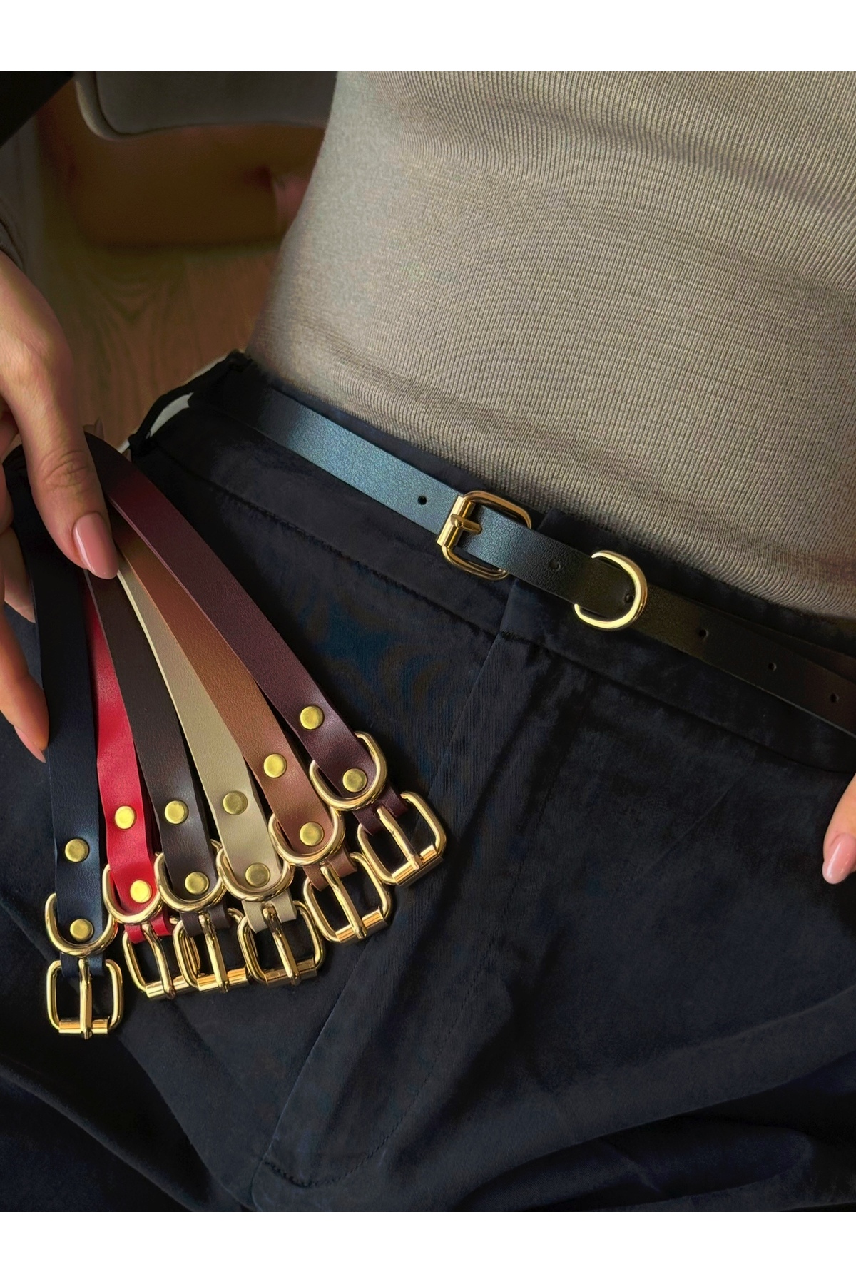 coaksco  Kadın Basic 7'li Gold Toka Kemer Set - Görsel 4