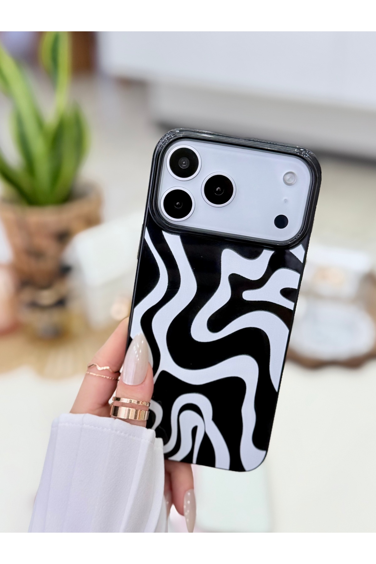 Iphone 17 PROMAX Compatible Print Protective Flexible Silicone Case with BLACK AND WHITE DESIGN