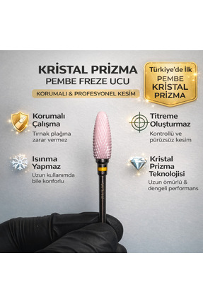 Rulia Professional Pembe Seramik Freze Ucu | Kristal Prizma Karbit | Sarı Ban...