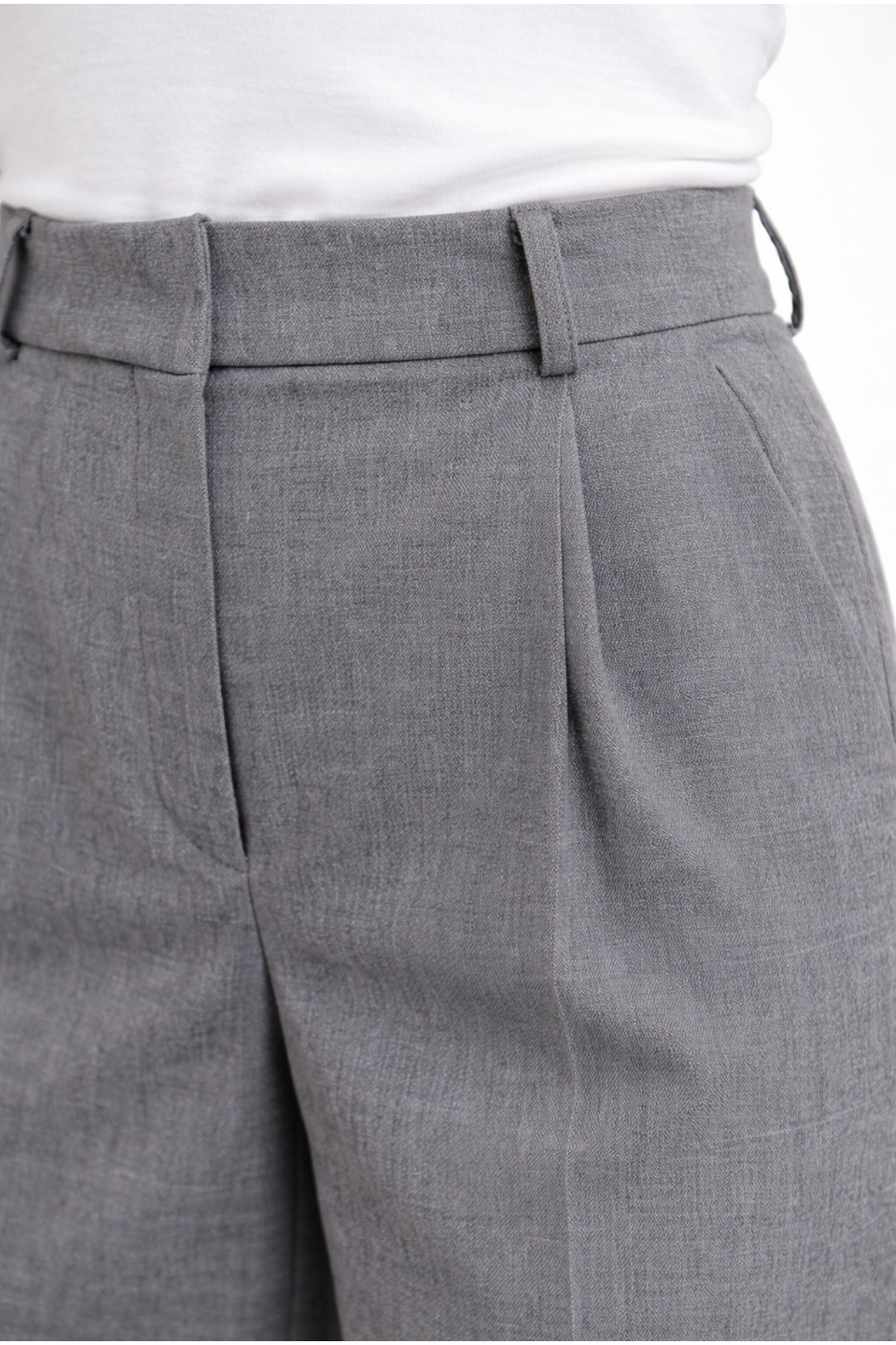 SHEBARA  Yüksek Bel Pileli Rahat Dokuma Palazzo Pantolon - Görsel 3