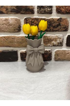 Sun3Day Kurdele Detaylı Coquette Vazo ve 3’lü Lale Seti - 18 Renk Vazo Seçene...