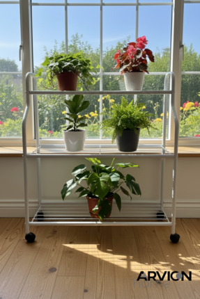 ARVİONHOME Beyaz 3 Katlı Metal Tekerlekli Mutfak Ve Saksılık Raflı