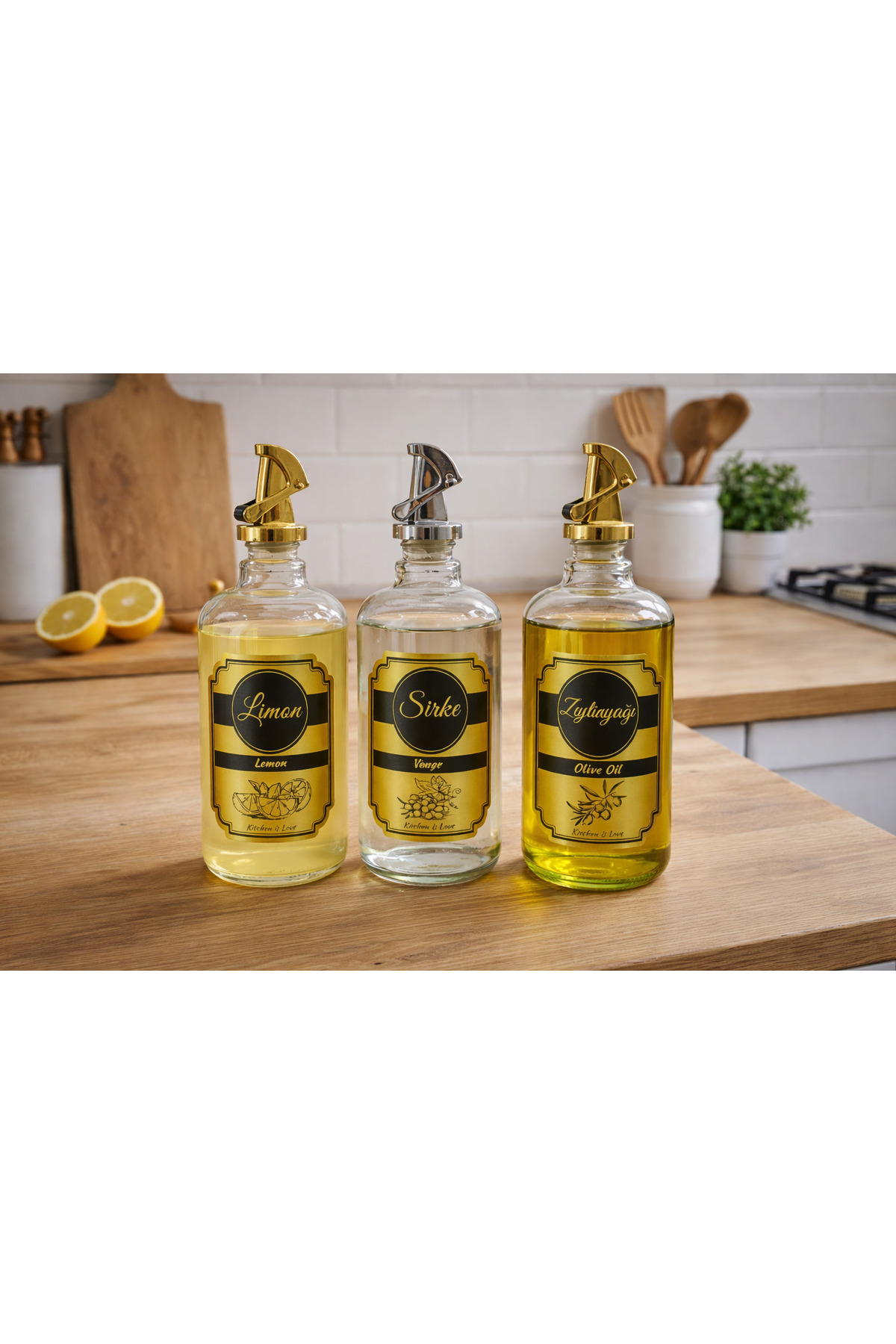 750 Ml 3-Piece Pinterest Style Oil Canister Vinegar Holder Olive Oil Holder Lemon Holder